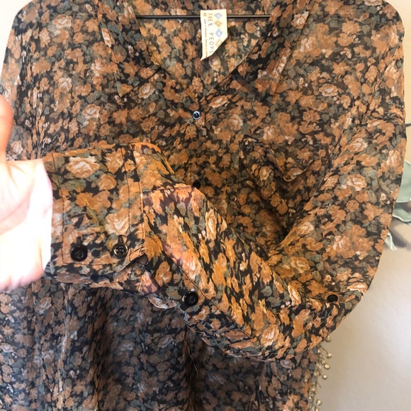 Free People dark floral Hi-Low semi sheer Top - Picture 4 of 9